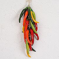 Ceramic chili ristra, 'Chili Bunch' - Ceramic Chili Pepper Ristra from Mexico