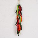 Ceramic decorative accent, 'Bird's Beak Chile Bunch' - Ceramic Pepper Decorative Ristra from Mexico