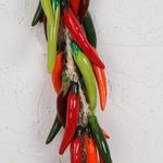 Ceramic decorative accent, 'Bird's Beak Chile Bunch' - Ceramic Pepper Decorative Ristra from Mexico