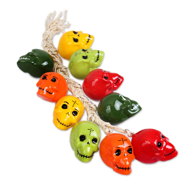 Ceramic decorative accent, 'Bunch of Festive Skulls' - Ceramic Skull Decorative Accent from Mexico
