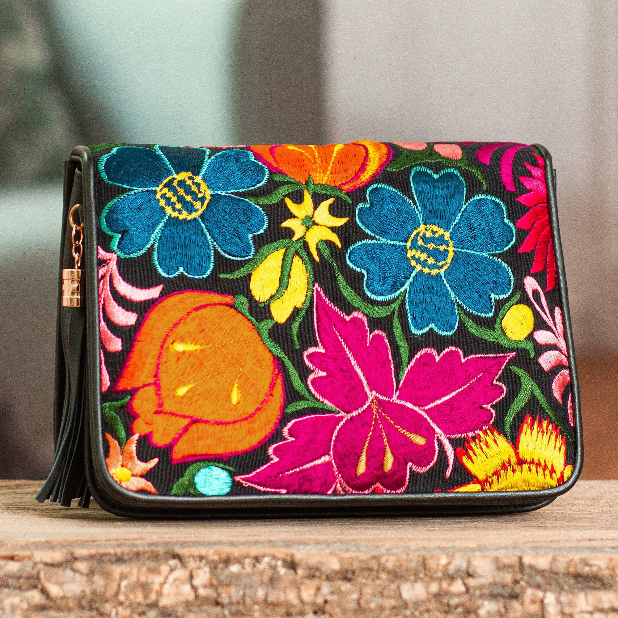 embroidered sling bag