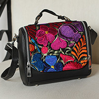 Cotton accent leather handbag,