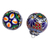 Ceramic ornaments, 'Floral Spheres' (pair) - Hand-Painted Ceramic Ornaments from Mexico (Pair)