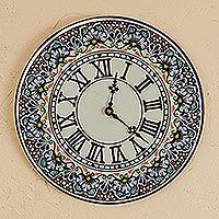 Ceramic clock, 'Timeless Talavera' - Hand-Painted Talavera Ceramic Clock from Mexico