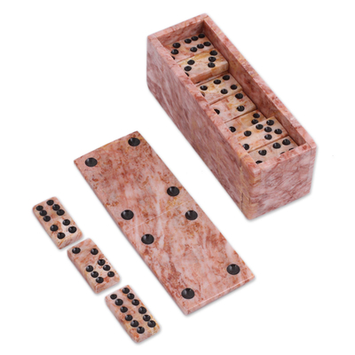 Marmor-Domino-Set, (6 Zoll) - Domino-Set aus rosa Marmor aus Mexiko (6 Zoll)