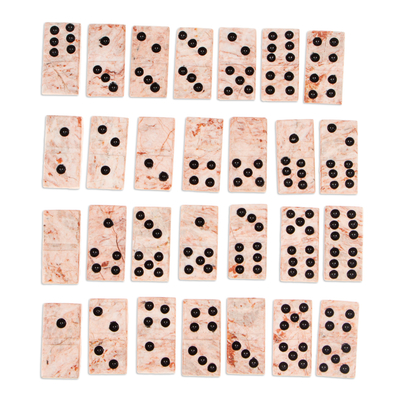 Marble domino set, 'Victorious Chance' (6 inch) - Pink Marble Domino Set from Mexico (6 Inch)
