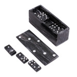 Marble domino set, 'Fascinating Challenge' (6 inch) - Grey Marble Domino Set from Mexico (6 Inch)