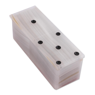 Onyx domino set, 'Relaxing Game' (6 inch) - Ivory Onyx Domino Set from Mexico (6 Inch)