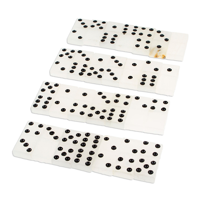 Onyx domino set, 'Relaxing Game' (6 inch) - Ivory Onyx Domino Set from Mexico (6 Inch)