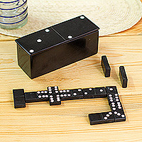 Onyx domino set, 'Sophisticated Game' - Black Onyx Domino Set from Mexico