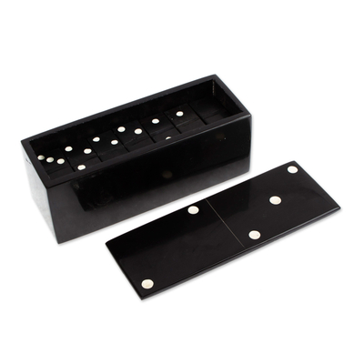 Onyx domino set, 'Sophisticated Game' - Black Onyx Domino Set from Mexico