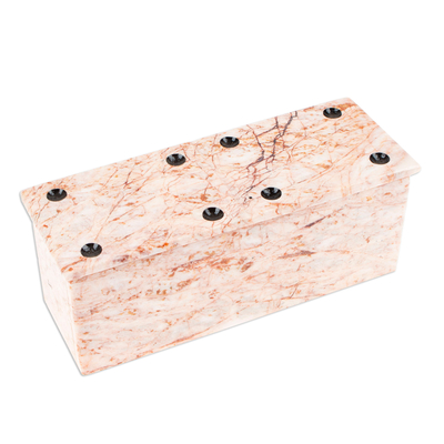 Marble domino set, 'Chance and Skill' - Pink Marble Domino Set from Mexico