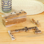 Onyx domino set, 'Never Lose' - Beige Onyx Domino Set from Mexico