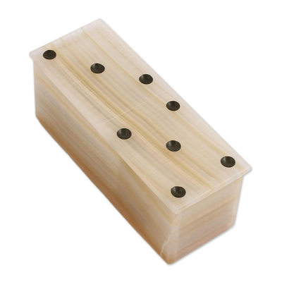 Onyx domino set, 'Never Lose' - Beige Onyx Domino Set from Mexico