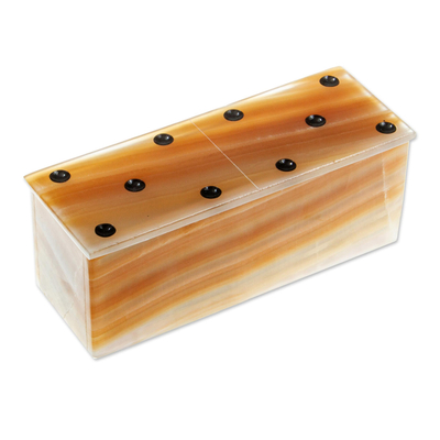 Onyx domino set, 'Never Lose' - Beige Onyx Domino Set from Mexico