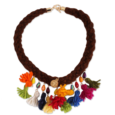 Multicolored Wool Braided Pendant Necklace from Mexico