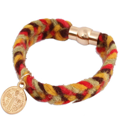 Saint Benedict Gold Plated Wool Braided Wristband Bracelet