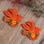 Ceramic ornaments, 'Orange Doves' (pair) - Colorful Flowers on Orange Ceramic Dove Ornaments (Pair) (image 2) thumbail