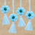 Cotton ornaments, 'Flower Festivity in Cerulean' (set of 4) - Floral Cotton Ornaments in Cerulean from Mexico (Set of 4) thumbail