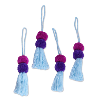 Cotton Ornaments in Magenta and Blue-Violet (Set of 4)
