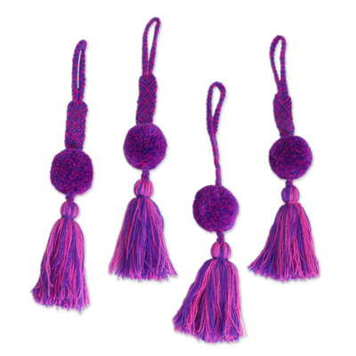 Cotton Ornaments in Orchid and Blue-Violet (Set of 4)