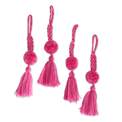 Cotton Ornaments in Mauve and Carnation (Set of 4)