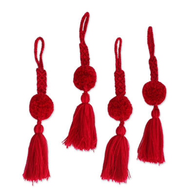 Cotton Ornaments in Crimson and Cherry (Set of 4)