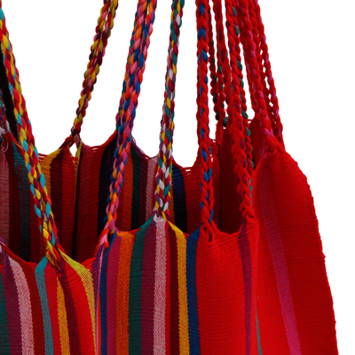 Cotton tote, 'Rainbow Bouquet' - Handwoven Floral Cotton Tote from Mexico