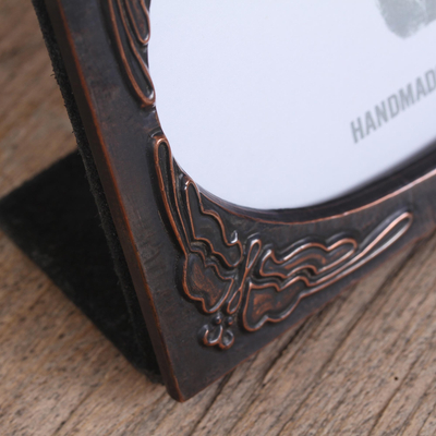 Copper photo frame, 'Butterfly Memories' (4x6) - Butterfly Pattern Copper Photo Frame from Mexico (4x6)
