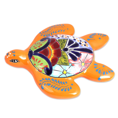 Ceramic wall sculpture, 'Lively Turtle' - Lively Turtle Talavera Ceramic Wall Sculpture from Mexico