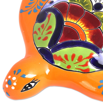 Ceramic wall sculpture, 'Lively Turtle' - Lively Turtle Talavera Ceramic Wall Sculpture from Mexico