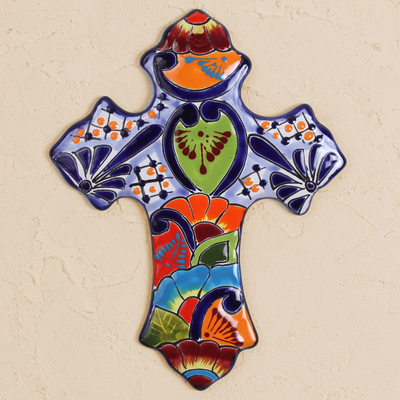Wandkreuz aus Keramik - Handbemaltes Wandkreuz aus Keramik aus Mexiko
