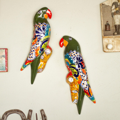 Ceramic wall sculptures, Parrot Friends (pair)