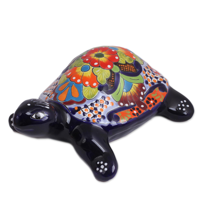 Ceramic wall sculpture, 'Cute Turtle' - Hand-Painted Ceramic Turtle Sculpture from Mexico