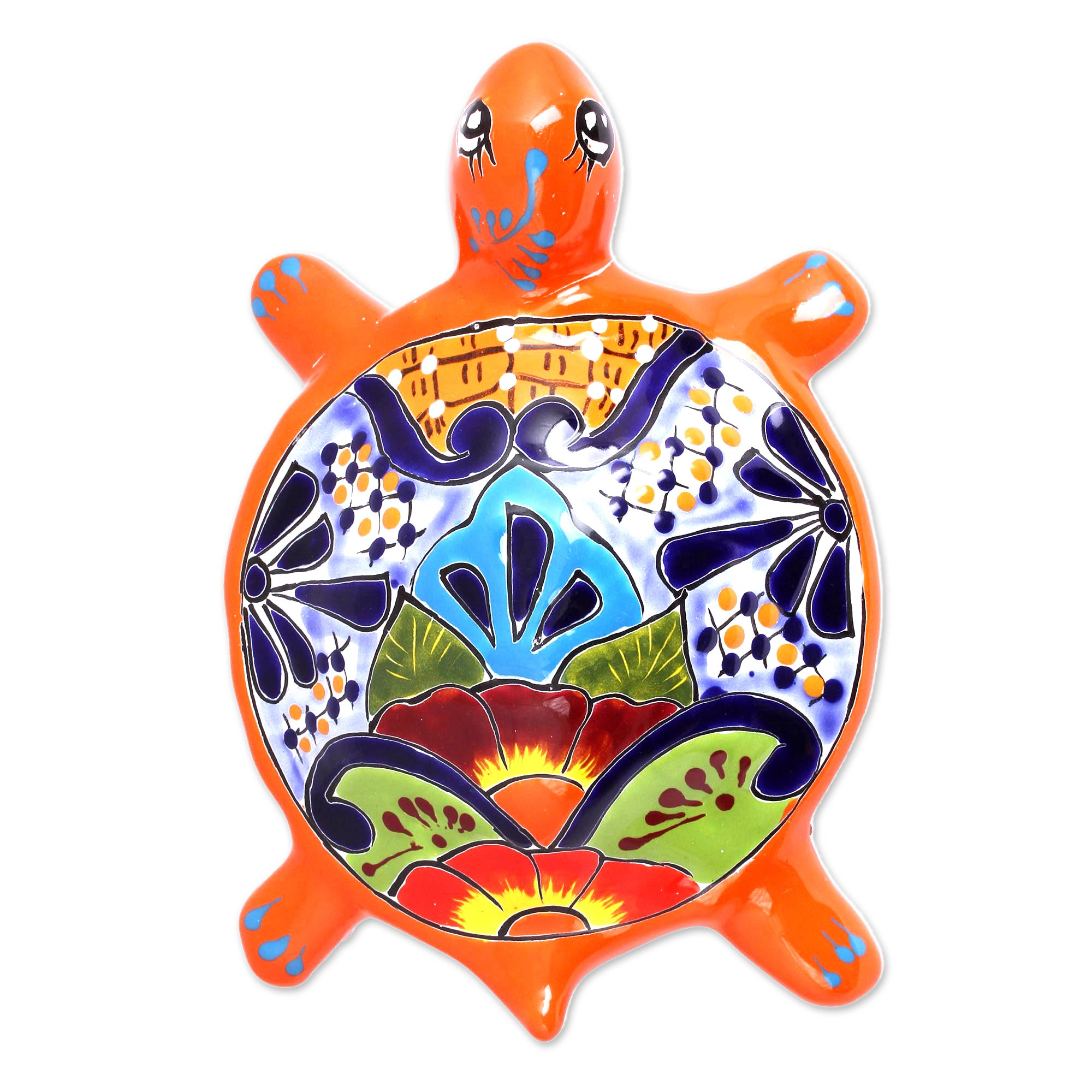 Hand-Painted Ceramic Turtle Wall Sculpture from Mexico - Round Turtle ...