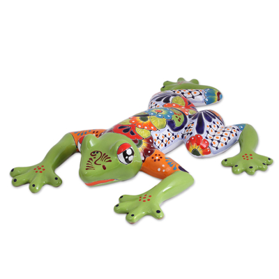 Ceramic wall sculpture, 'Vibrant Frog' - Hand-Painted Ceramic Tree Frog Wall Sculpture from Mexico