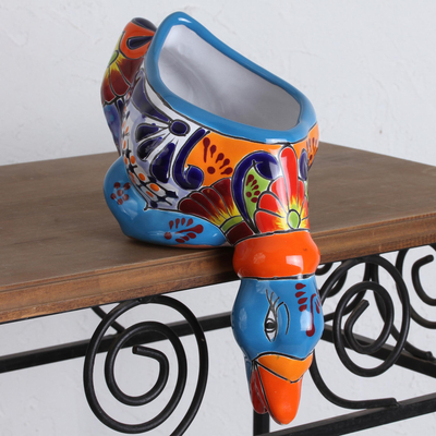 Maceta de cerámica - Maceta de pato de cerámica pintada a mano de México