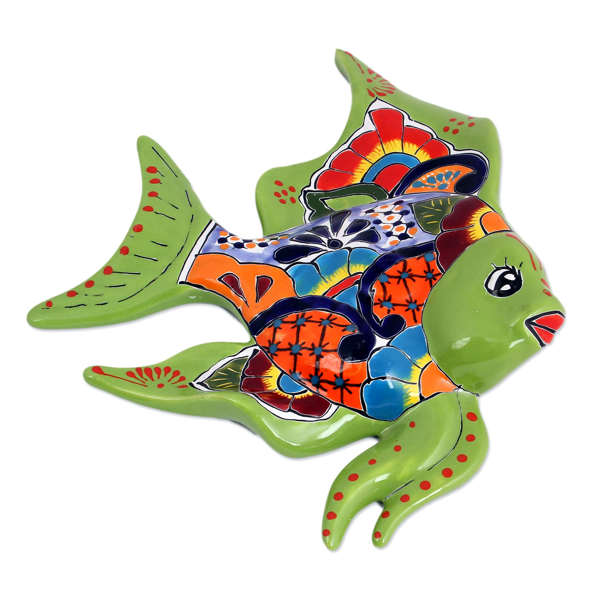 Hand-Painted Ceramic Fish Wall Sculpture from Mexico - Green Angelfish ...