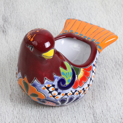 Ceramic flower pot, 'Sweet Dove' - Hand-Painted Ceramic Dove Flower Pot from Mexico