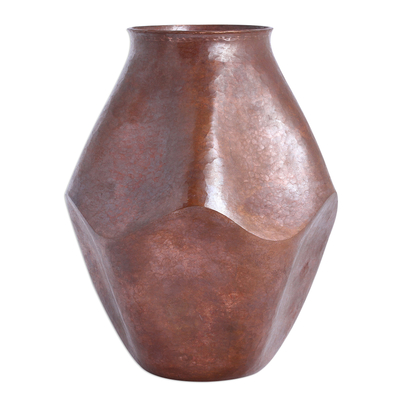 Copper vase, 'Abstract Pentagon' - Abstract Copper Vase Handcrafted in Mexico
