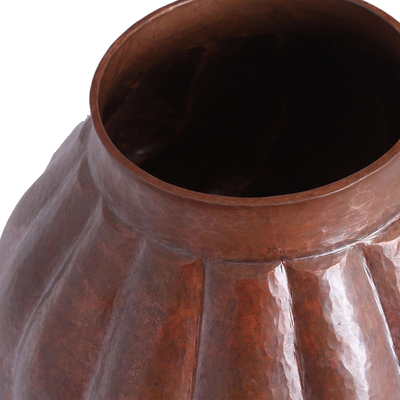 Copper vase, 'Fluid Textures' - Textured Copper Vase Handcrafted in Mexico