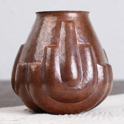 Copper vase, 'Curved Sequence' - Handcrafted Curved Motif Copper Vase from Mexico
