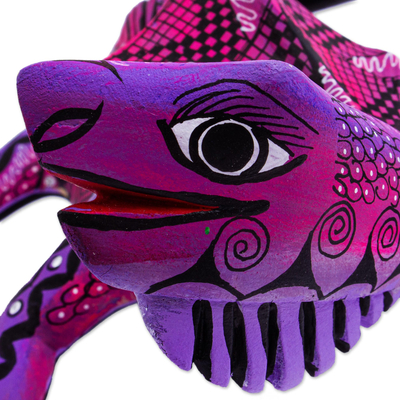 Wood alebrije sculpture, 'Purple Iguana' - Wood Alebrije Iguana Sculpture in Purple from Mexico