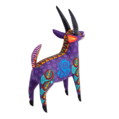 Wood alebrije sculpture, 'Purple Goat' - Wood Alebrije Goat Sculpture in Purple from Mexico