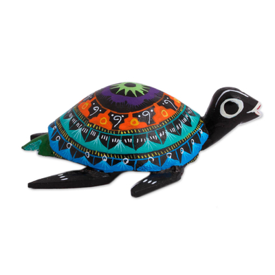 Wood alebrije figurine, 'Sea Turtle Mountains' - Multicolored Wood Alebrije Sea Turtle Figurine from Mexico