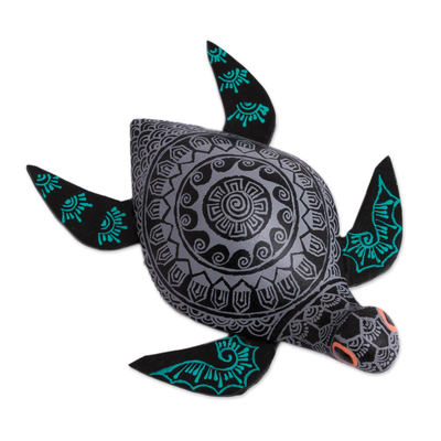 Holz-Alebrije-Figur, 'Graue Meeresschildkröte' - Holz Alebrije Meeresschildkröte Figur in Grau aus Mexiko