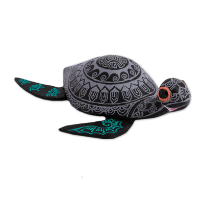 Wood alebrije figurine, 'Grey Sea Turtle' - Wood Alebrije Sea Turtle Figurine in Grey from Mexico