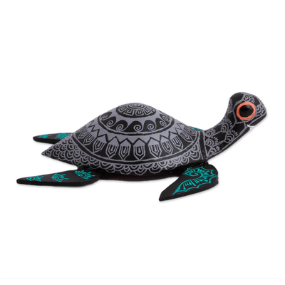 Wood alebrije figurine, 'Grey Sea Turtle' - Wood Alebrije Sea Turtle Figurine in Grey from Mexico
