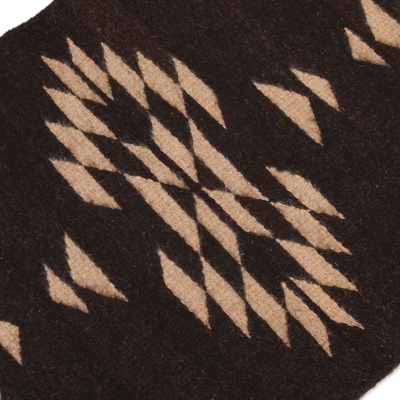 Wool area rug, 'Brown Geometry' (1x3.5) - Geometric Wool Area Rug in Espresso and Tan (1x3.5)