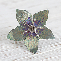Titanium plated sterling silver cocktail ring, 'Starry Bloom'